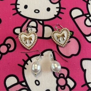 Heart and Pearl Earrings Set